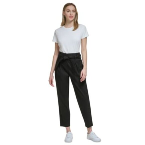 CALVIN KLEIN Women's High-Rise Tie-Waist Pants, Black NWT - Picture 5 of 10